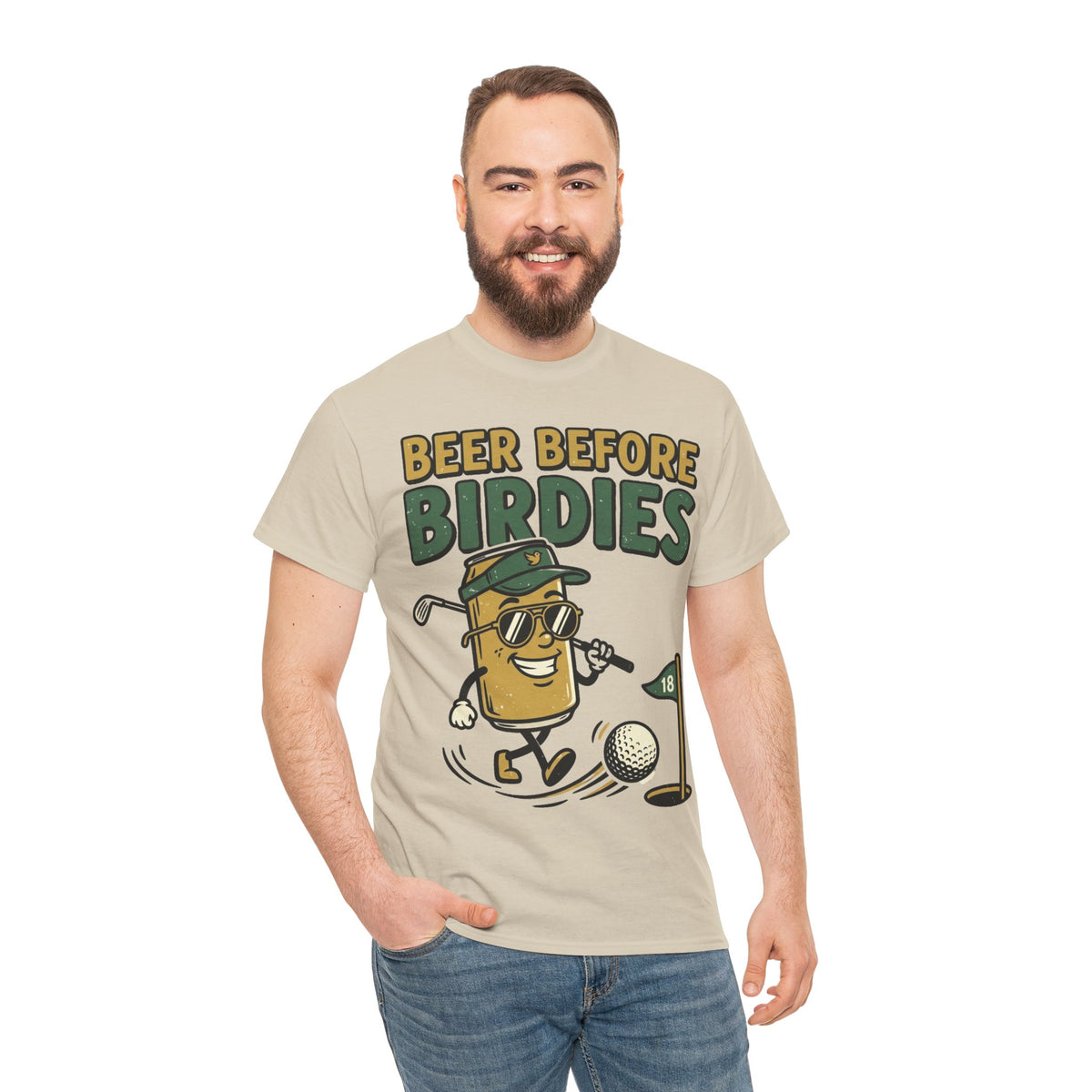 Unisex Heavy Cotton Tee, Beer Before Birdies Shirt, Funny Golfing T-Shirt, Beer Lover Gift for Golfers