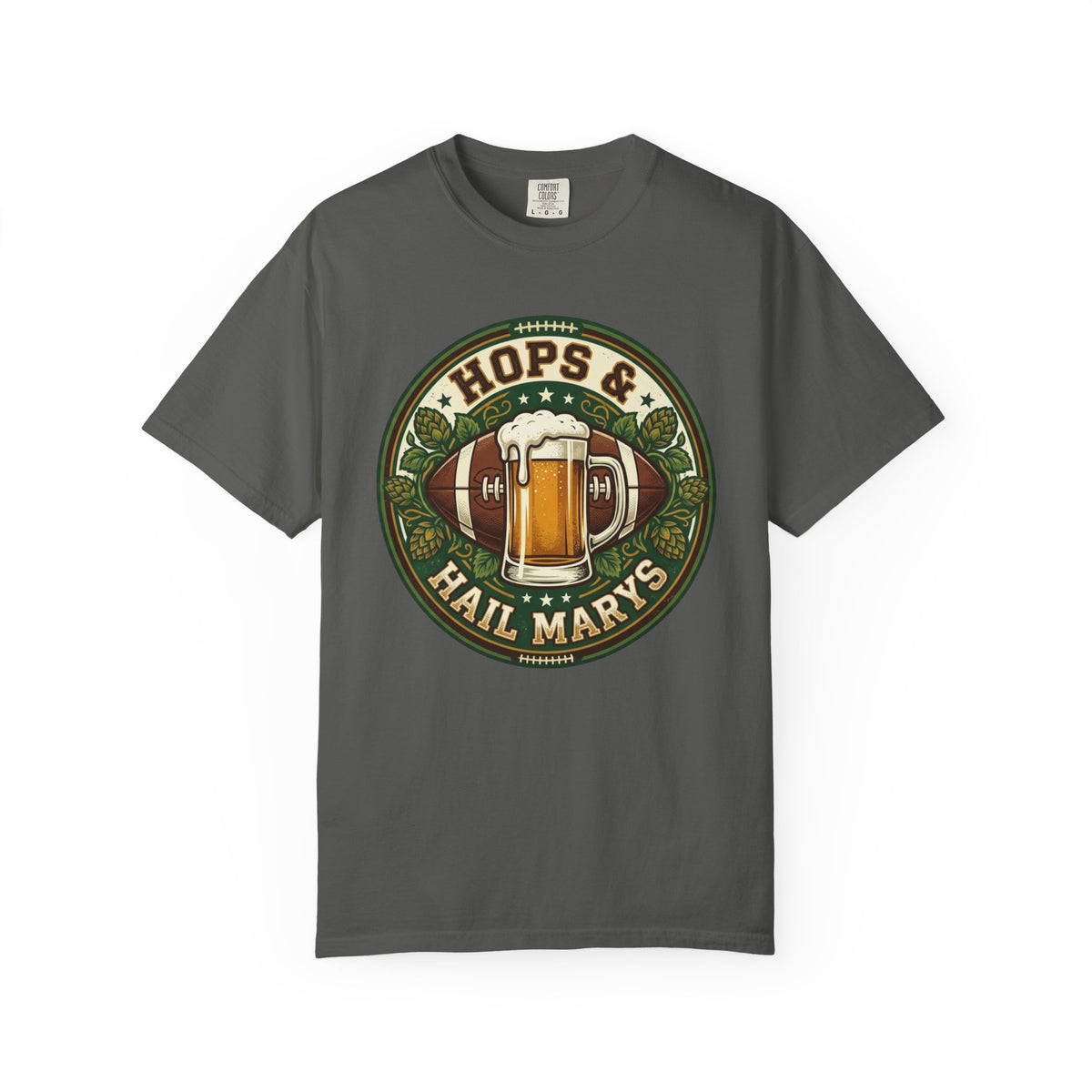 Unisex Garment-Dyed T-shirt, Hops and Hail Marys Shirt, Funny Beer Football Tee, Vintage Sports Shirt, Football Tailgate Gift, Beer Lover Football Apparel