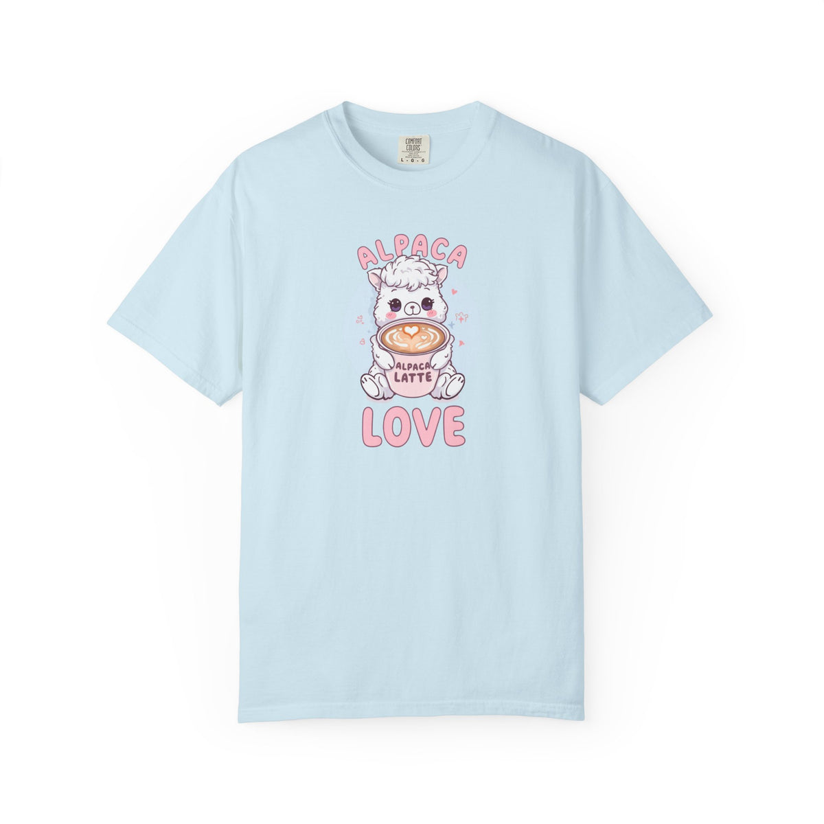Unisex Garment-Dyed T-shirt, Alpaca Latte Love Shirt, Cute Coffee Lover Tee, Kawaii Alpaca Gift, Aesthetic Barista Shirt, Sweet Animal Graphic Tee