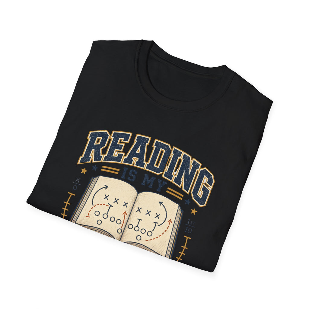 Unisex Softstyle T-Shirt, Reading Is My Playbook Shirt, Varsity Book Lover Tee, Football Coach and Reader Gift