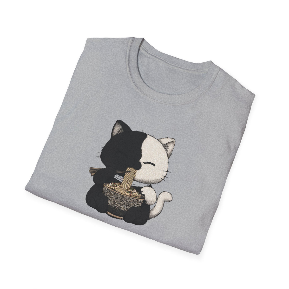 Unisex Softstyle T-Shirt, Cat eating Ramen