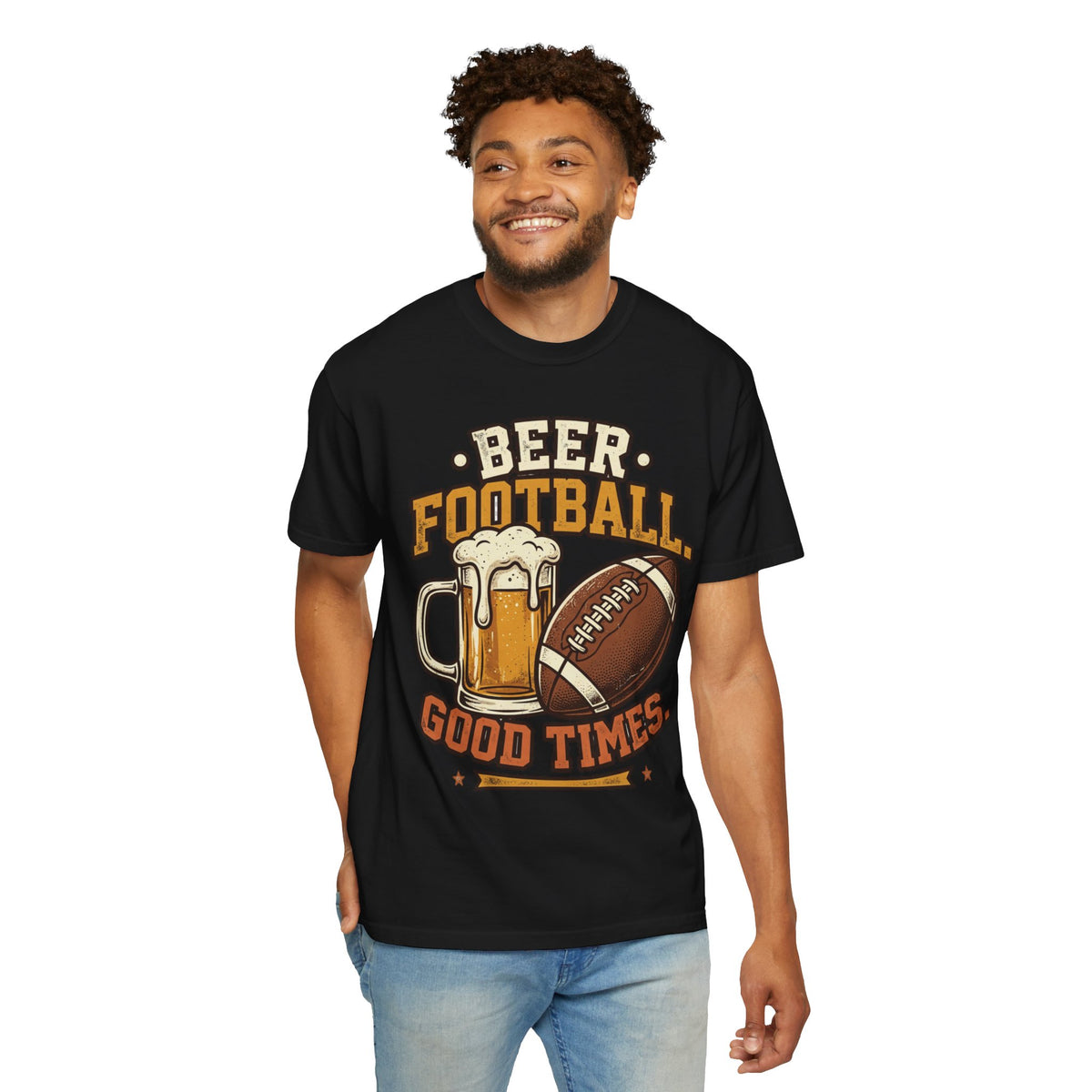 Unisex Garment-Dyed T-shirt,Beer Football Good Times Shirt, Funny Football Beer Tee, Game Day Drinking Shirt, Vintage Tailgate Shirt, Football Fan Gift