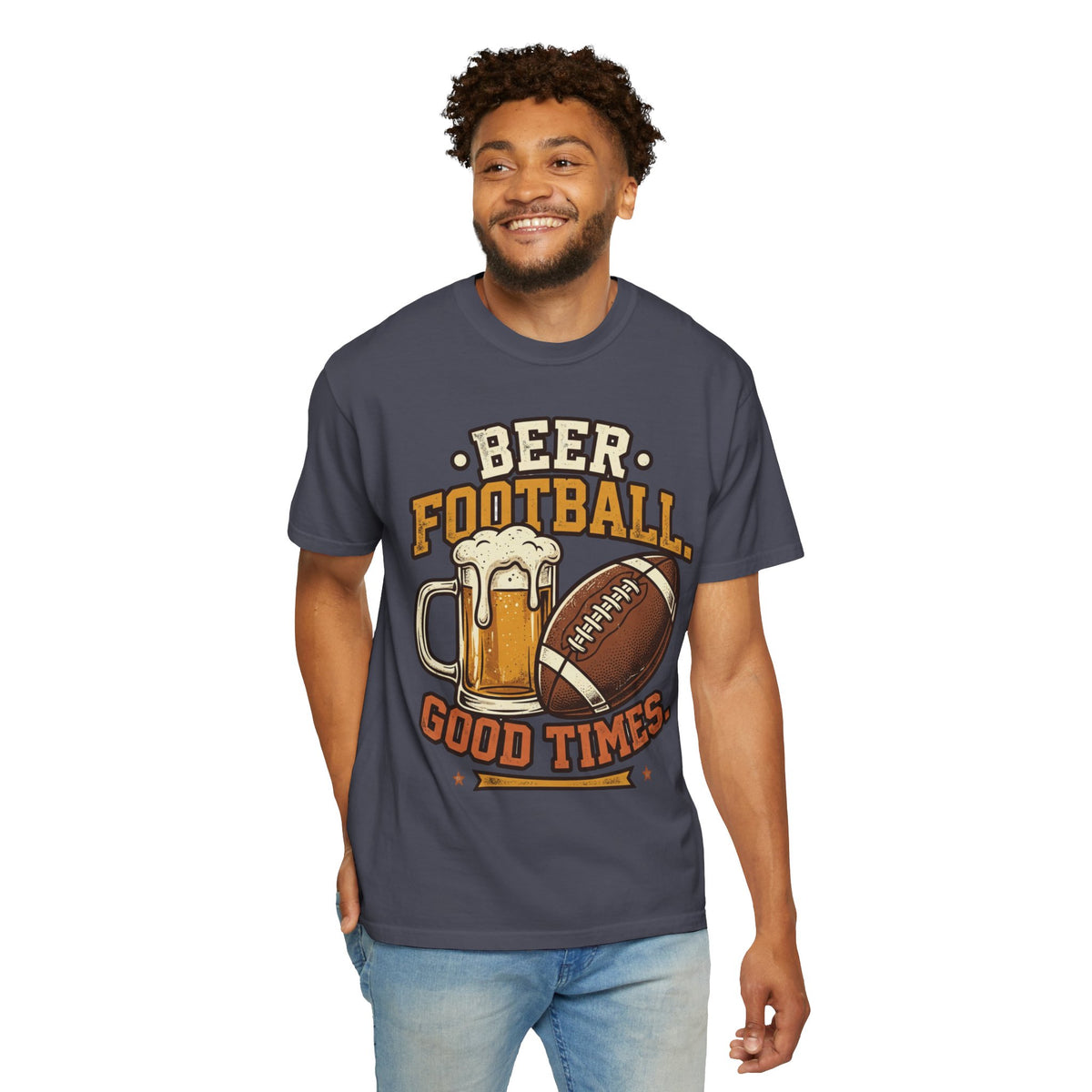 Unisex Garment-Dyed T-shirt,Beer Football Good Times Shirt, Funny Football Beer Tee, Game Day Drinking Shirt, Vintage Tailgate Shirt, Football Fan Gift