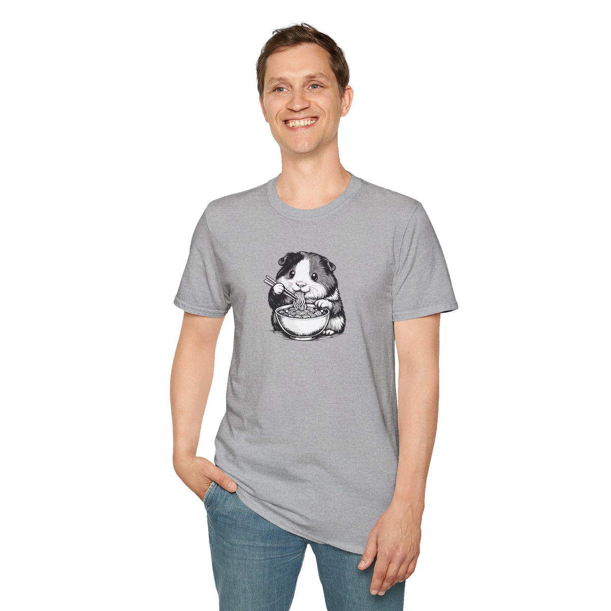 Unisex Softstyle T-Shirt, guinea pig eating ramen