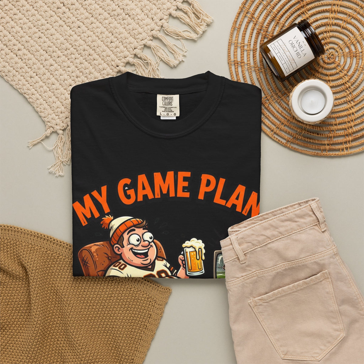 Unisex Garment-Dyed T-shirt, Funny Beer Football Shirt, My Game Plan Beer in Hand Tee, Football Watching Shirt, Funny Game Day Gift, Tailgate Apparel