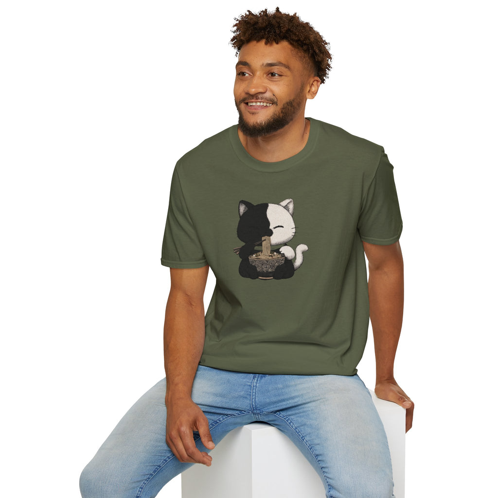 Unisex Softstyle T-Shirt, Cat eating Ramen