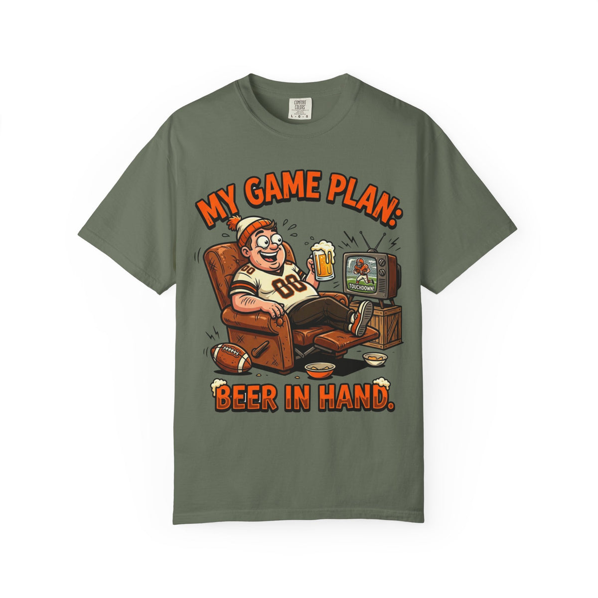 Unisex Garment-Dyed T-shirt, Funny Beer Football Shirt, My Game Plan Beer in Hand Tee, Football Watching Shirt, Funny Game Day Gift, Tailgate Apparel