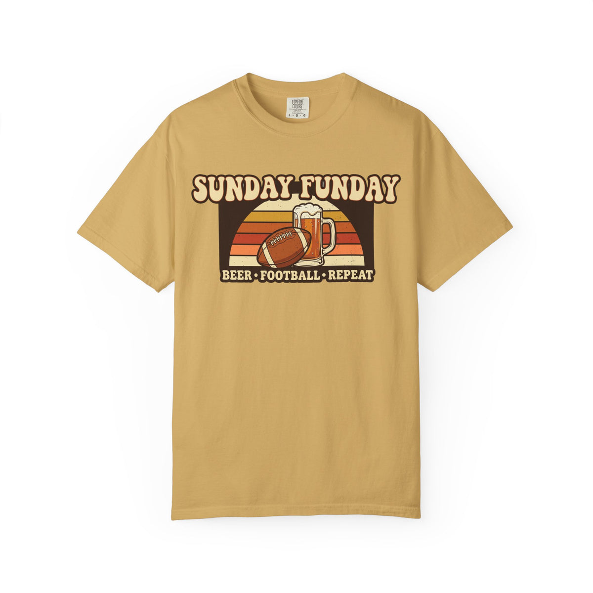 Unisex Garment-Dyed T-shirt, Sunday Funday Football Shirt, Beer Football Repeat Tee, Retro Game Day Shirt, Vintage Football Season Gift, Tailgate T-Shirt