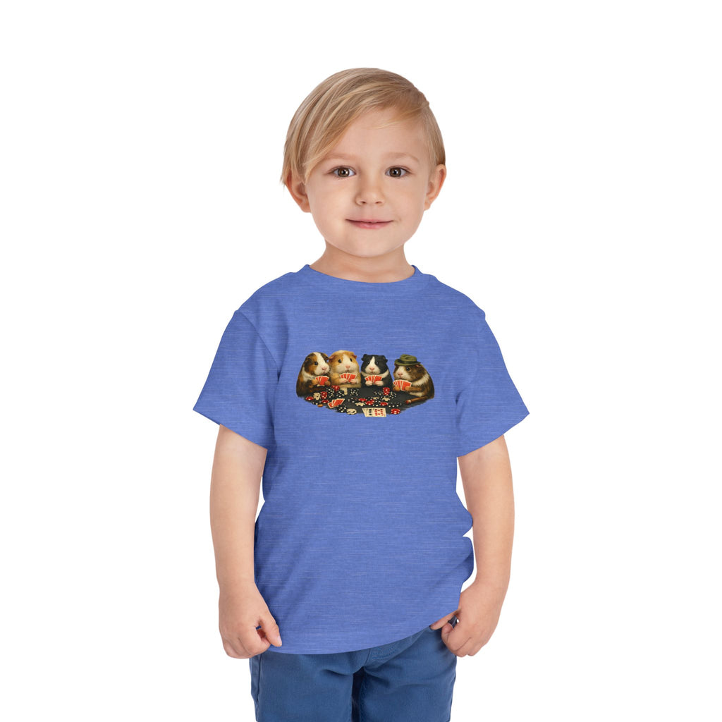 Toddler Short Sleeve Tee,Guinea Pig Meme Shirt, Animals Playing Cards Graphic Tee Funny Pet Lover Shirt, Guinea Pigs Playing Poker Design