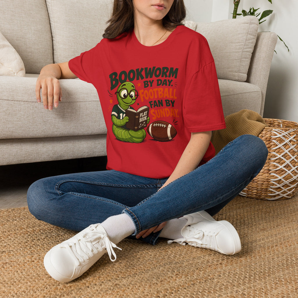 Unisex Softstyle T-Shirt, Bookworm by Day Football Fan by Sunday Shirt, Funny Reader Gift, Football Season Tee