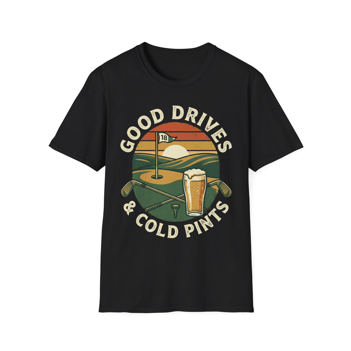 Unisex Softstyle T-Shirt, Good Drives and Cold Pints Shirt, Vintage Golf Beer T-Shirt, Golf Trip Gift