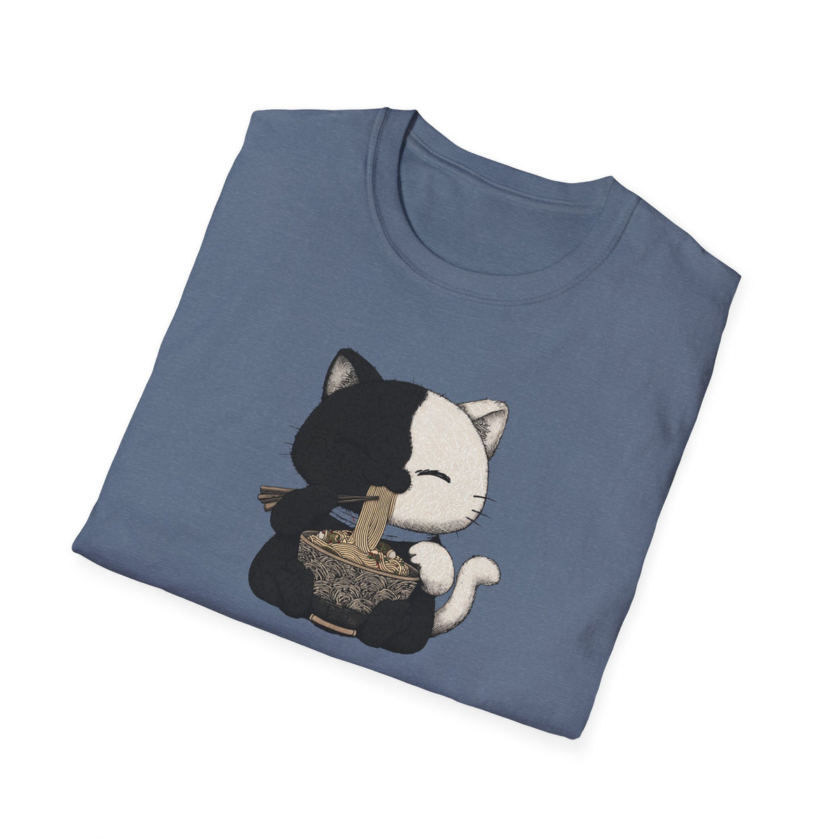 Unisex Softstyle T-Shirt, Cat eating Ramen