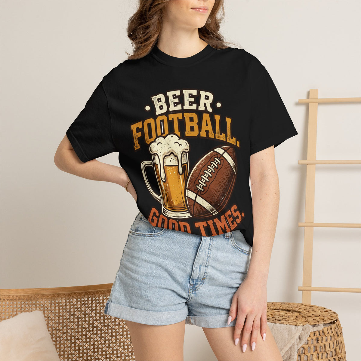 Unisex Garment-Dyed T-shirt,Beer Football Good Times Shirt, Funny Football Beer Tee, Game Day Drinking Shirt, Vintage Tailgate Shirt, Football Fan Gift