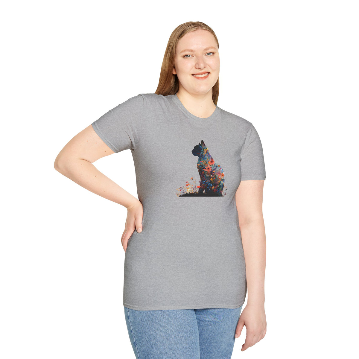 Unisex Softstyle T-Shirt, Floweral Cat
