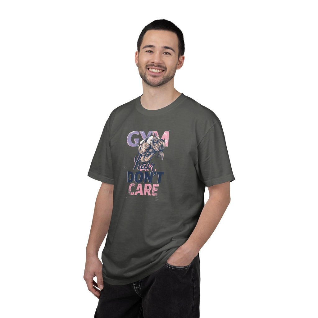 Unisex Garment-Dyed T-shirt,Gym Hair Don’t Care Shirt, Cute Workout Shirt Women, Funny Gym Tee, Messy Bun Fitness Shirt, Comfort Colors Women Gym