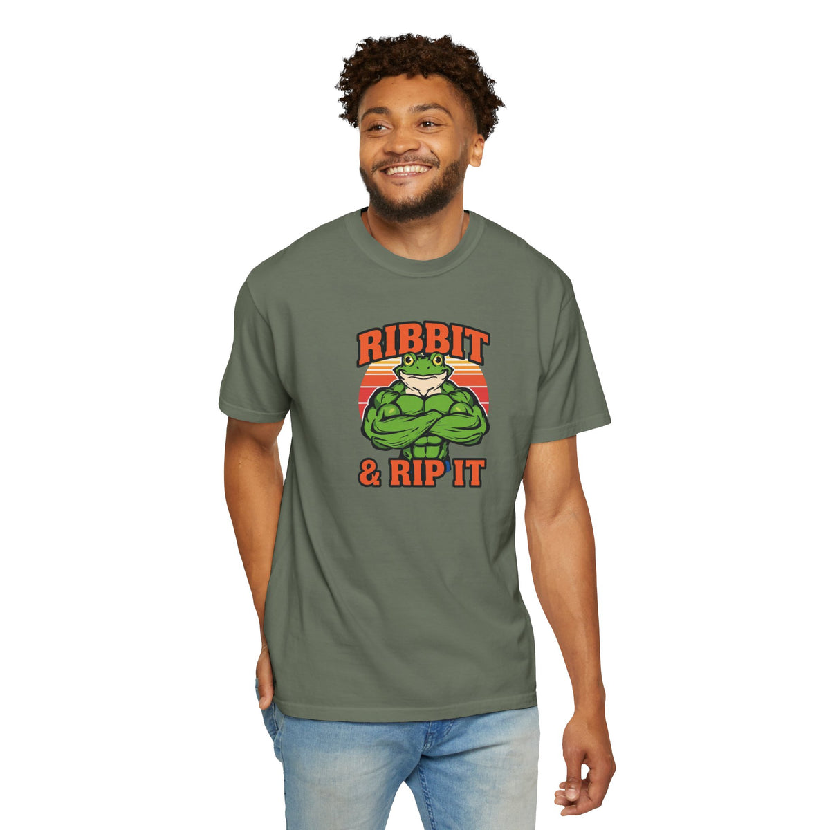 Unisex Garment-Dyed T-shirt,Bodybuilder frog flexing.