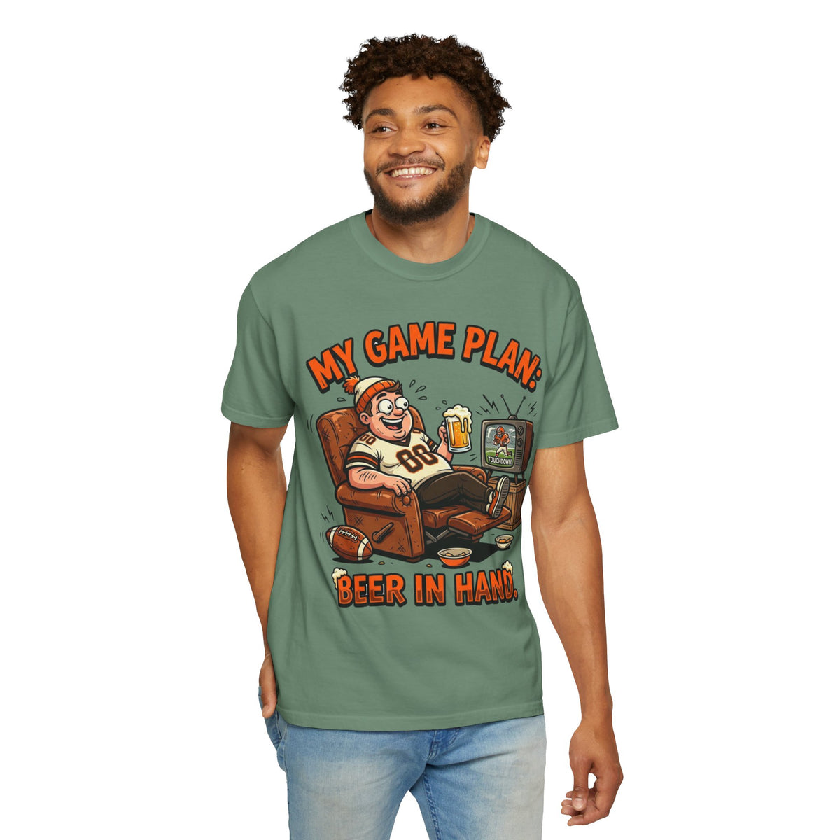 Unisex Garment-Dyed T-shirt, Funny Beer Football Shirt, My Game Plan Beer in Hand Tee, Football Watching Shirt, Funny Game Day Gift, Tailgate Apparel