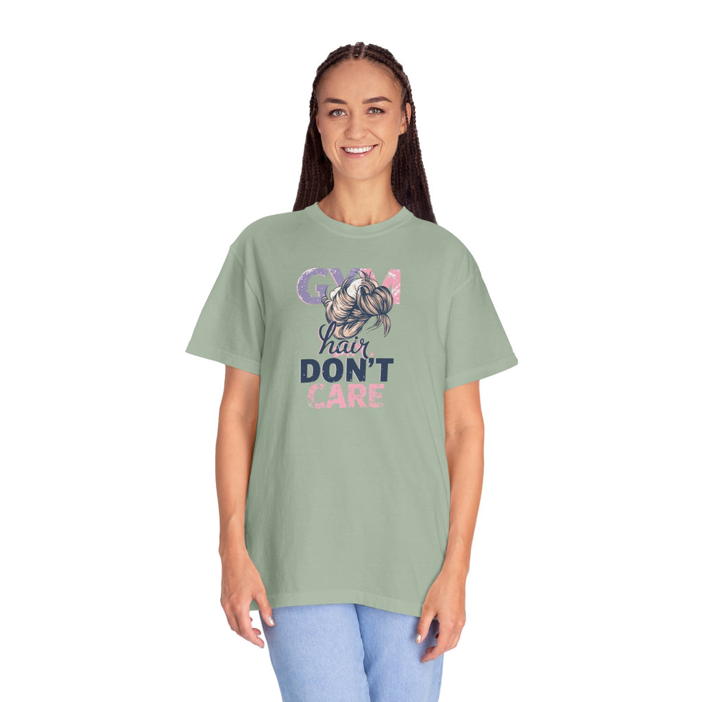 Unisex Garment-Dyed T-shirt,Gym Hair Don’t Care Shirt, Cute Workout Shirt Women, Funny Gym Tee, Messy Bun Fitness Shirt, Comfort Colors Women Gym