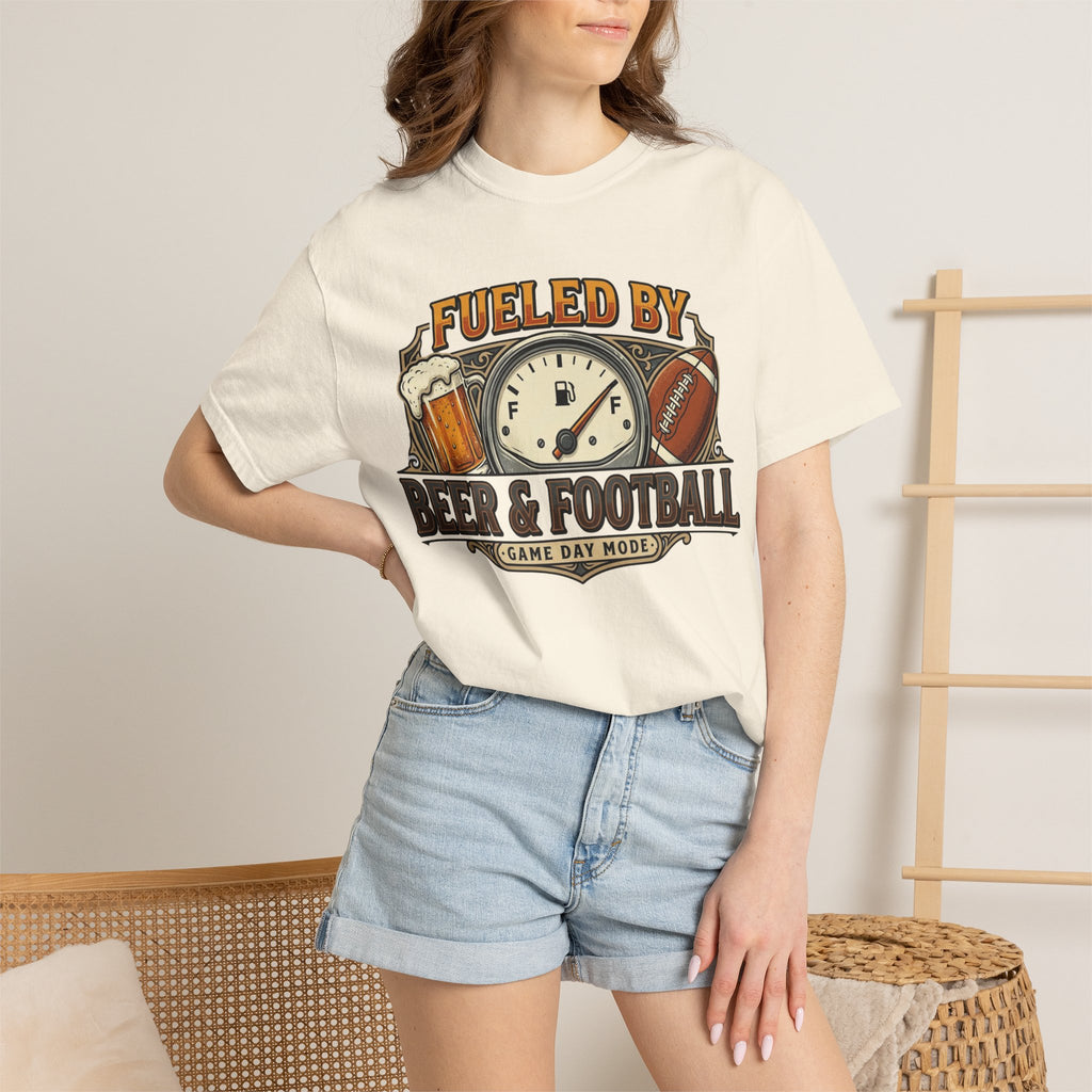 Unisex Garment-Dyed T-shirt,Fueled by Beer and Football Shirt, Funny Game Day Tee, Football Beer Lover Gift, Vintage Tailgate Shirt, Sports Fan T-Shirt