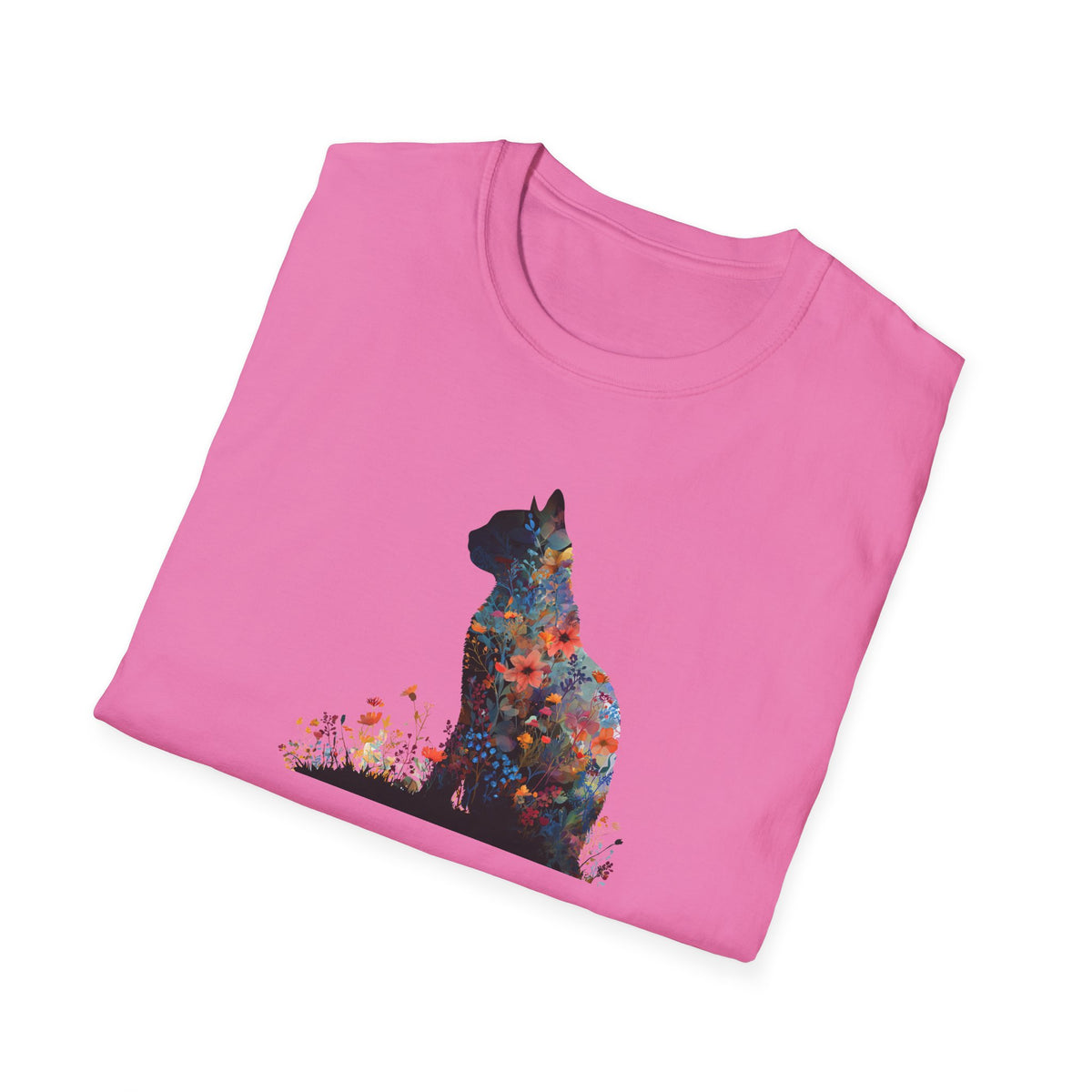 Unisex Softstyle T-Shirt, Floweral Cat