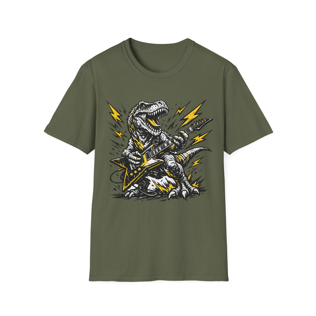 Unisex Softstyle T-Shirt, t-rex playing guitar