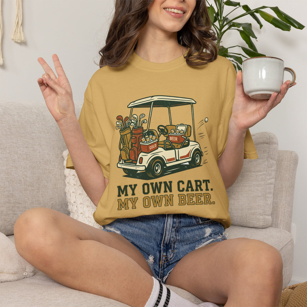 Unisex Garment-Dyed T-shirt, Funny Golf Cart Beer Shirt, My Own Cart My Own Beer, Golfer Gift T-Shirt