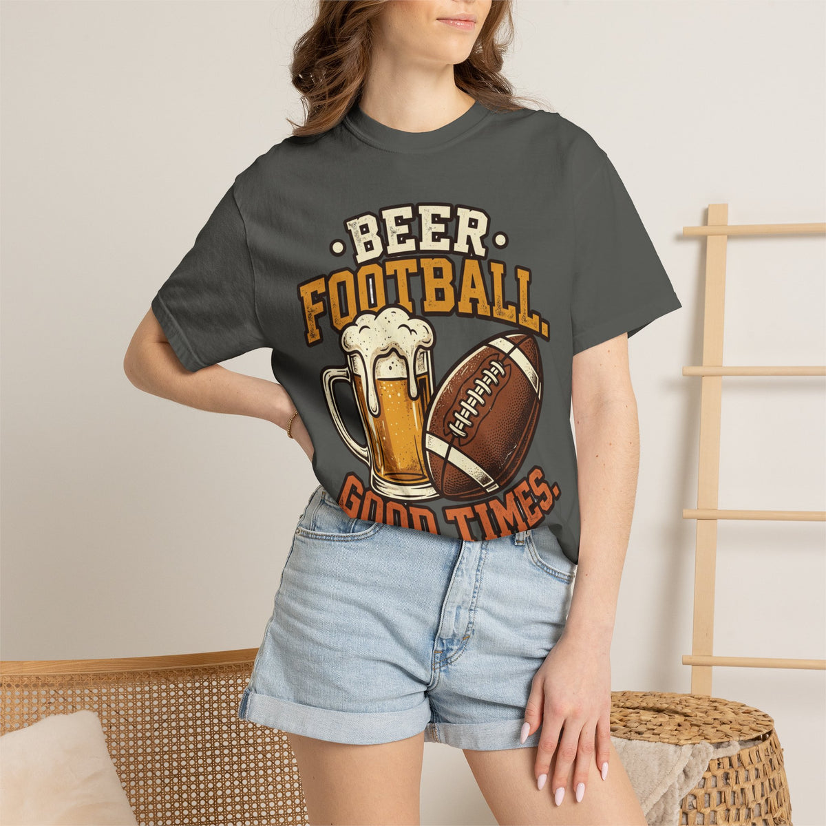 Unisex Garment-Dyed T-shirt,Beer Football Good Times Shirt, Funny Football Beer Tee, Game Day Drinking Shirt, Vintage Tailgate Shirt, Football Fan Gift