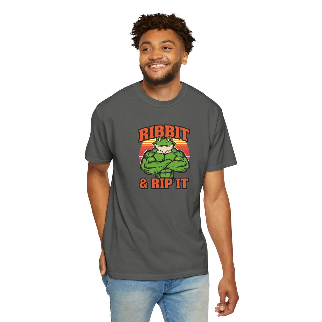 Unisex Garment-Dyed T-shirt,Bodybuilder frog flexing.