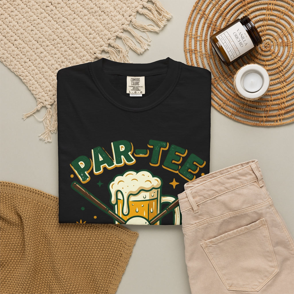 Unisex Garment-Dyed T-shirt, unny Par-Tee Time Golf Beer Shirt, Golf Lover Gift, Drinking and Golfing T-Shirt