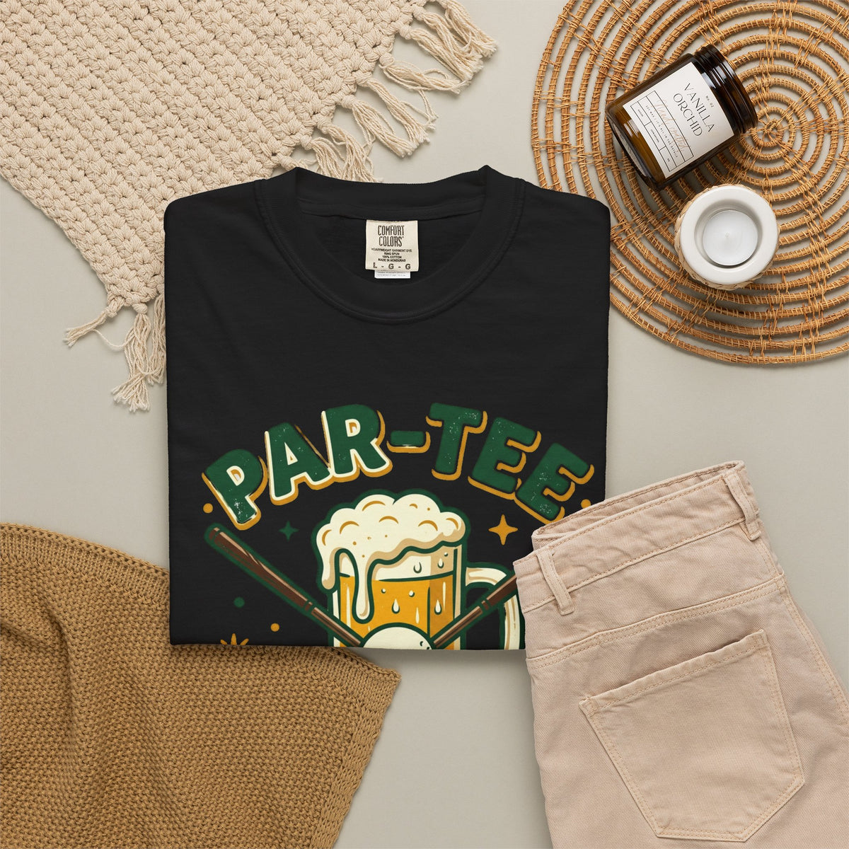 Unisex Garment-Dyed T-shirt, unny Par-Tee Time Golf Beer Shirt, Golf Lover Gift, Drinking and Golfing T-Shirt
