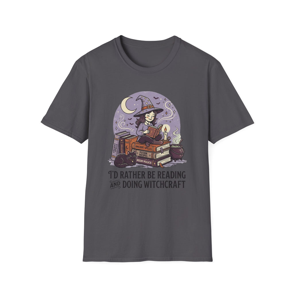 Unisex Softstyle T-Shirt, Witch Reading Halloween Shirt, I'd Rather Be Reading Tee, Witchy Book Lover Shirt, Spooky Season Bookworm Gift
