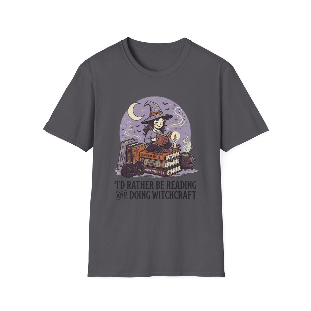 Unisex Softstyle T-Shirt, Witch Reading Halloween Shirt, I'd Rather Be Reading Tee, Witchy Book Lover Shirt, Spooky Season Bookworm Gift