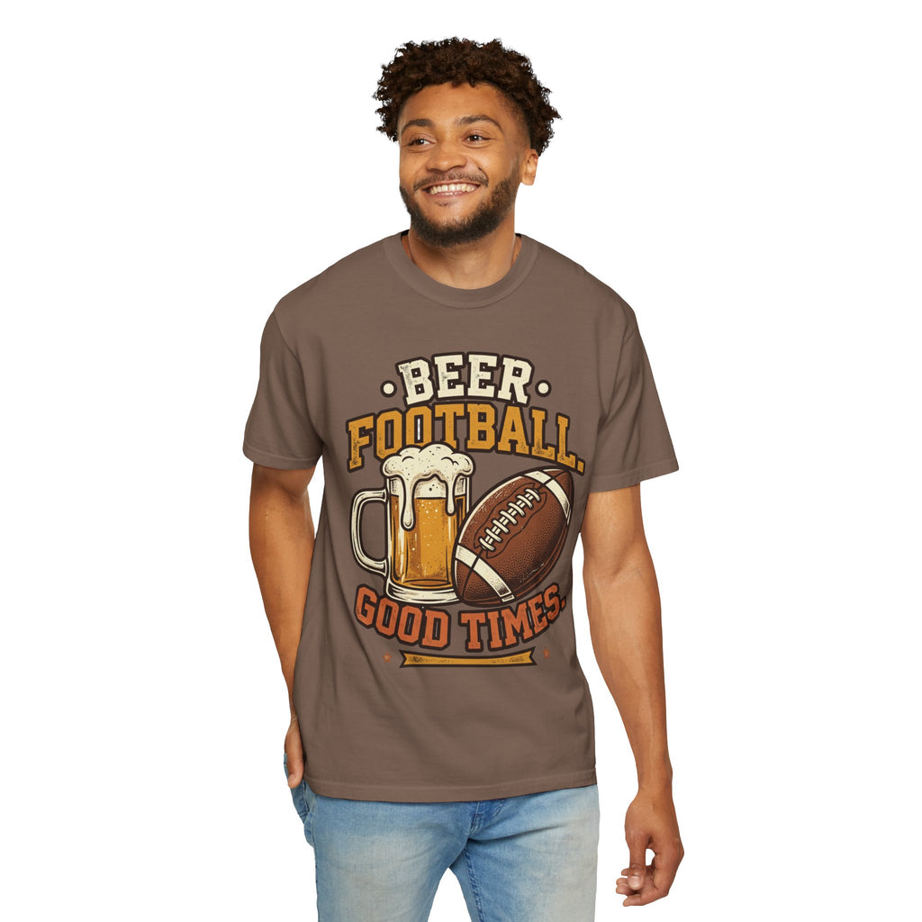 Unisex Garment-Dyed T-shirt,Beer Football Good Times Shirt, Funny Football Beer Tee, Game Day Drinking Shirt, Vintage Tailgate Shirt, Football Fan Gift