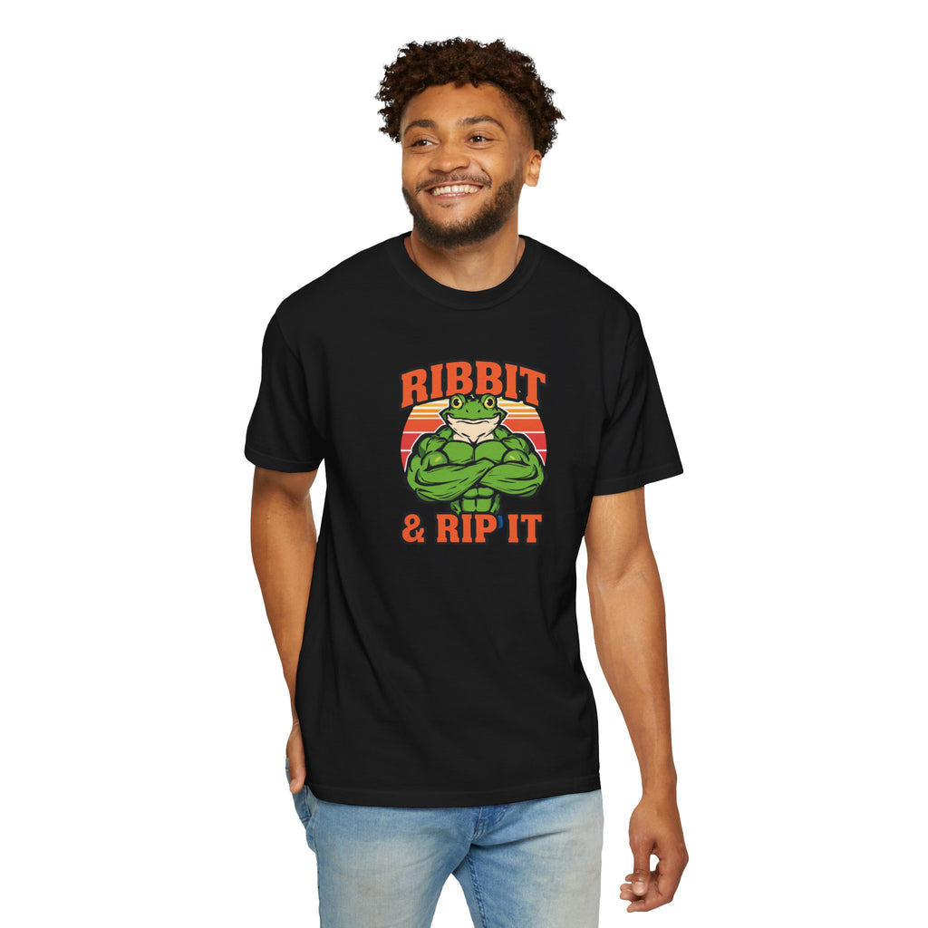 Unisex Garment-Dyed T-shirt,Bodybuilder frog flexing.