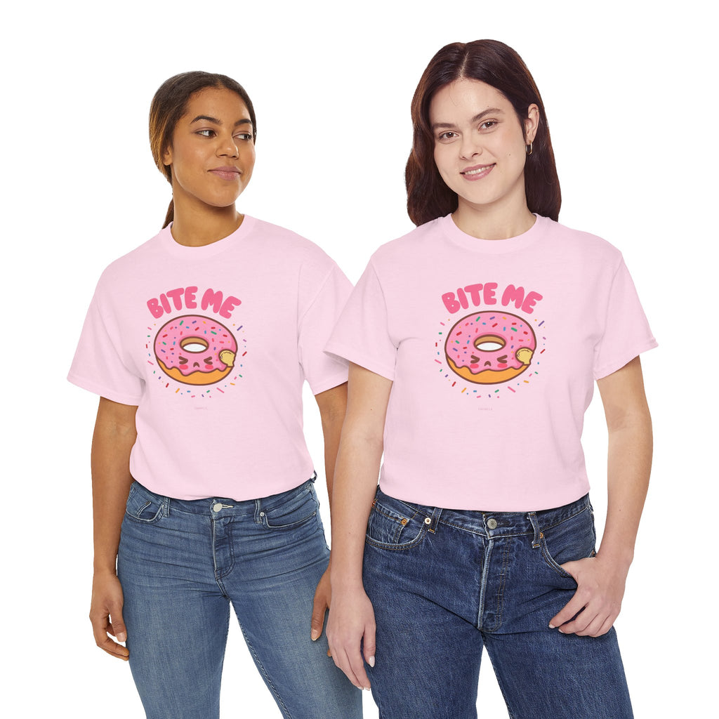 Unisex Heavy Cotton Tee,Bite Me Donut Shirt, Funny Food Tee, Cute Kawaii Donut T-Shirt, Sweet Humor Shirt, Bakery Lover Gift