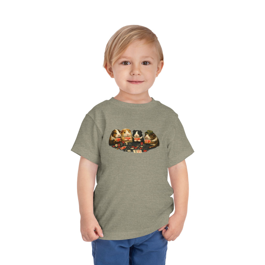 Toddler Short Sleeve Tee,Guinea Pig Meme Shirt, Animals Playing Cards Graphic Tee Funny Pet Lover Shirt, Guinea Pigs Playing Poker Design