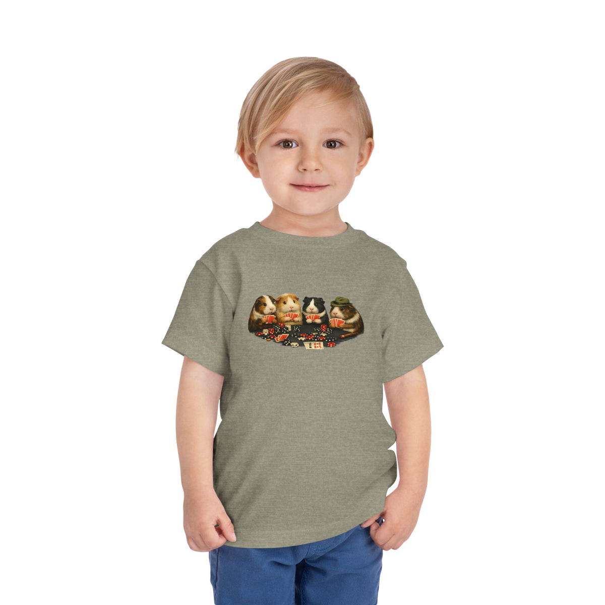 Toddler Short Sleeve Tee,Guinea Pig Meme Shirt, Animals Playing Cards Graphic Tee Funny Pet Lover Shirt, Guinea Pigs Playing Poker Design