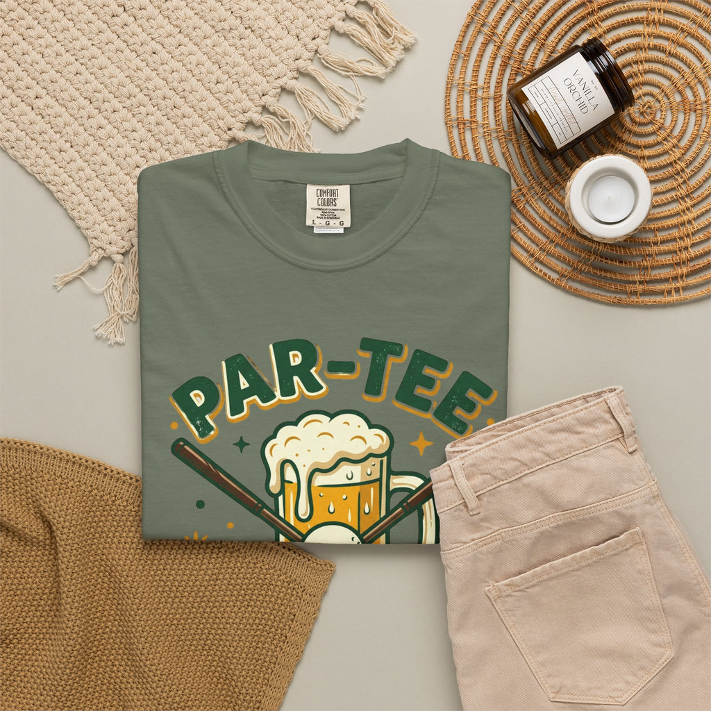 Unisex Garment-Dyed T-shirt, unny Par-Tee Time Golf Beer Shirt, Golf Lover Gift, Drinking and Golfing T-Shirt
