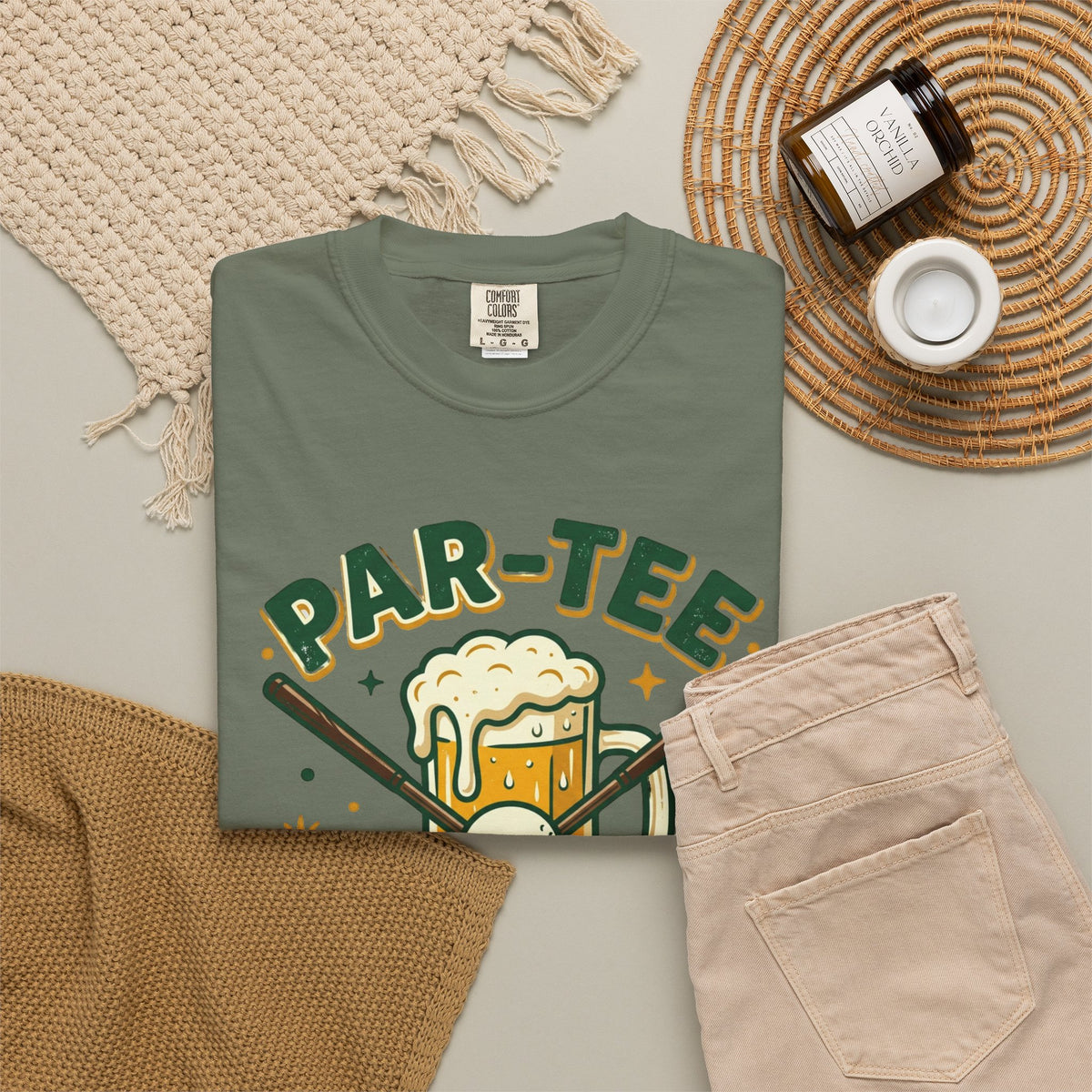 Unisex Garment-Dyed T-shirt, unny Par-Tee Time Golf Beer Shirt, Golf Lover Gift, Drinking and Golfing T-Shirt