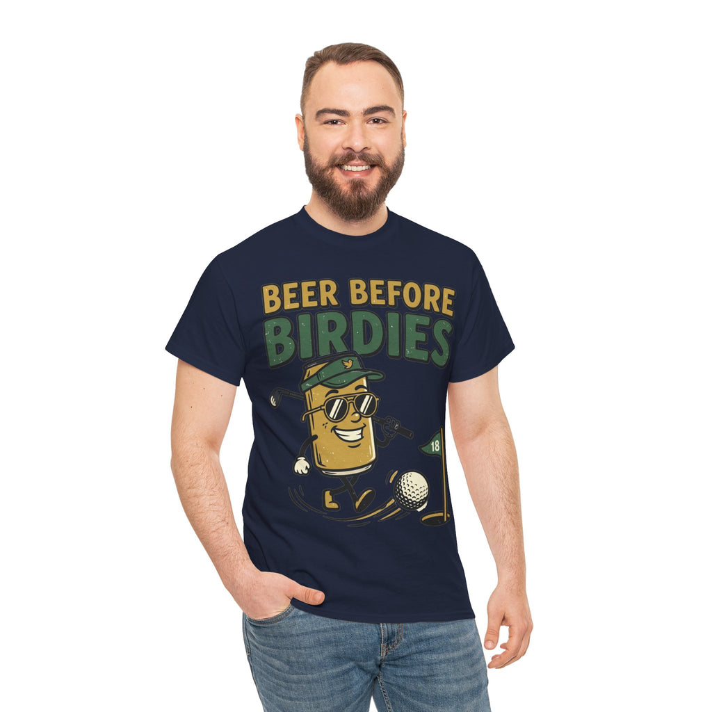 Unisex Heavy Cotton Tee, Beer Before Birdies Shirt, Funny Golfing T-Shirt, Beer Lover Gift for Golfers