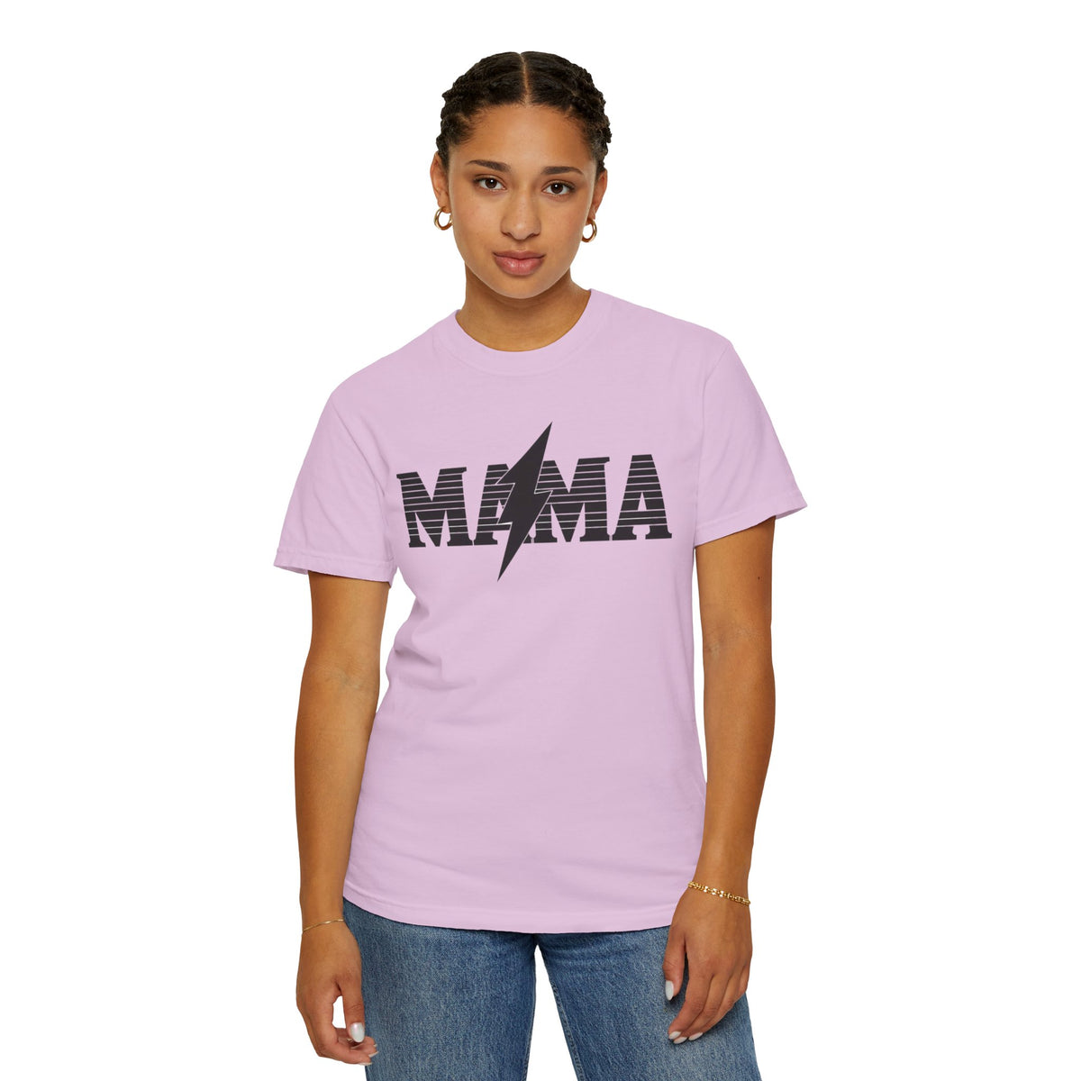 Unisex Garment-Dyed T-shirt, Mama Lightning Bolt Shirt, Minimalist Mama Tee, Trendy Mom Shirt