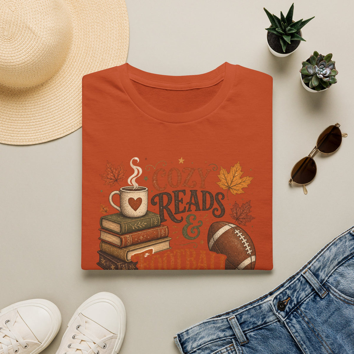 Unisex Softstyle T-Shirt, Cozy Reads and Football Season Shirt, Fall Book Lover Tee, Autumn Game Day Gift