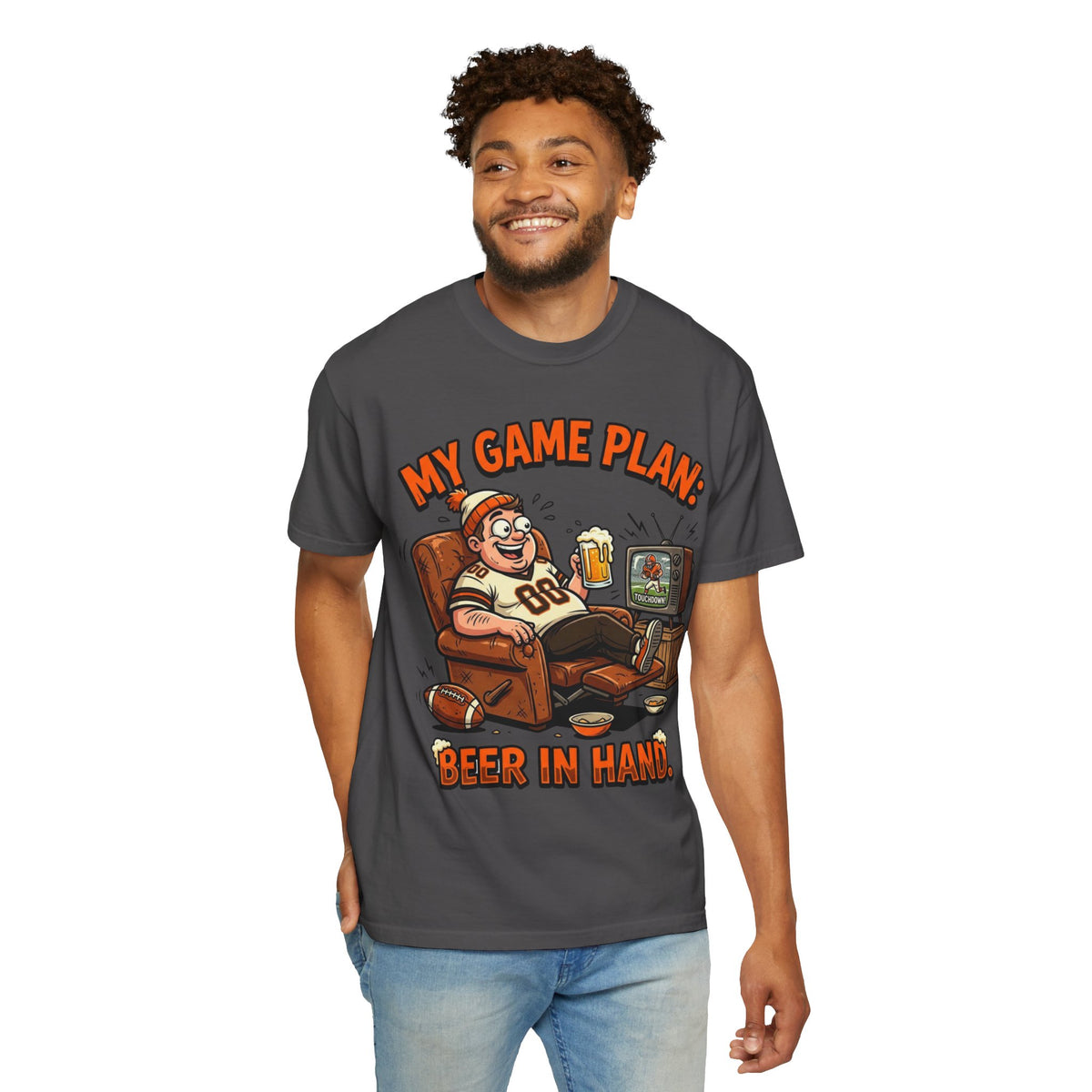 Unisex Garment-Dyed T-shirt, Funny Beer Football Shirt, My Game Plan Beer in Hand Tee, Football Watching Shirt, Funny Game Day Gift, Tailgate Apparel