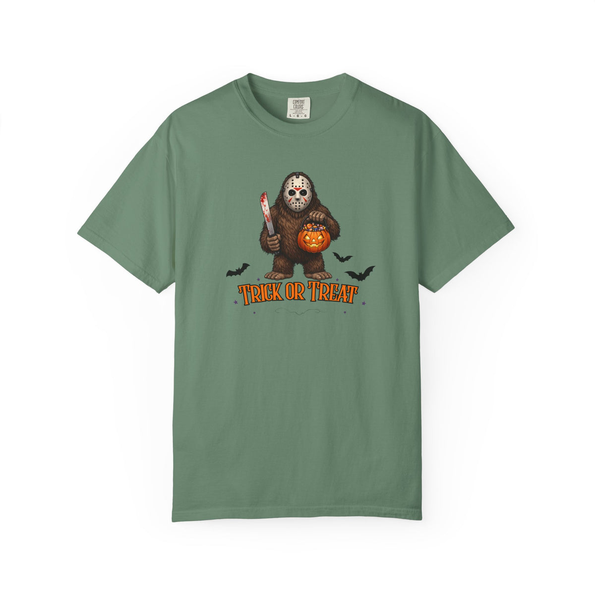 Unisex Garment-Dyed T-shirt, big foot wearing Jason mask