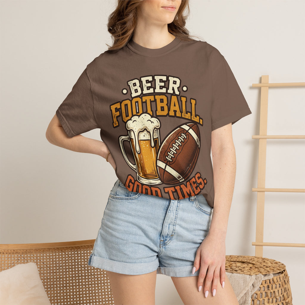 Unisex Garment-Dyed T-shirt,Beer Football Good Times Shirt, Funny Football Beer Tee, Game Day Drinking Shirt, Vintage Tailgate Shirt, Football Fan Gift