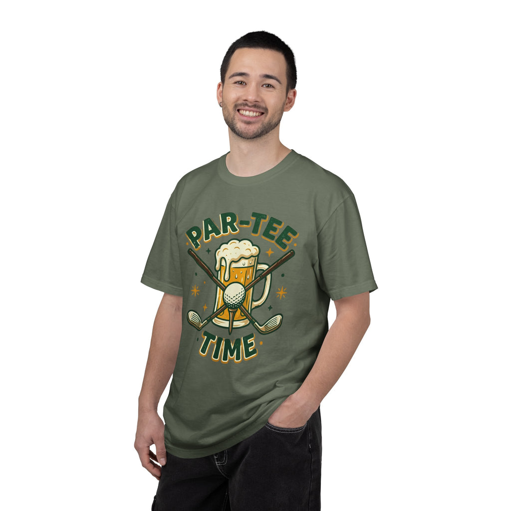Unisex Garment-Dyed T-shirt, unny Par-Tee Time Golf Beer Shirt, Golf Lover Gift, Drinking and Golfing T-Shirt