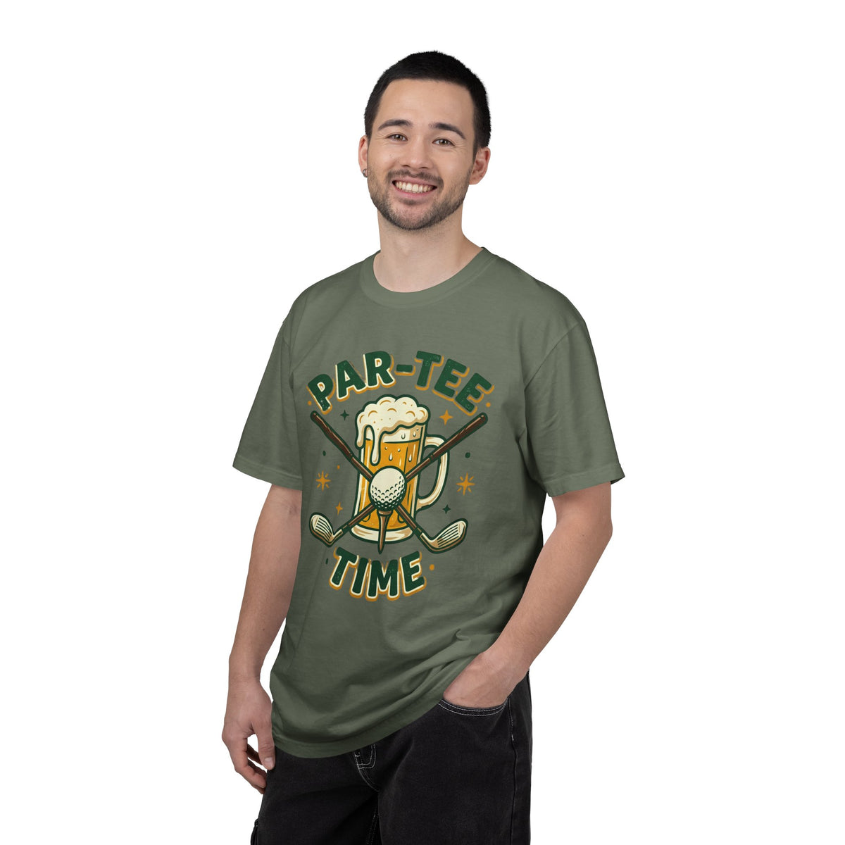 Unisex Garment-Dyed T-shirt, unny Par-Tee Time Golf Beer Shirt, Golf Lover Gift, Drinking and Golfing T-Shirt