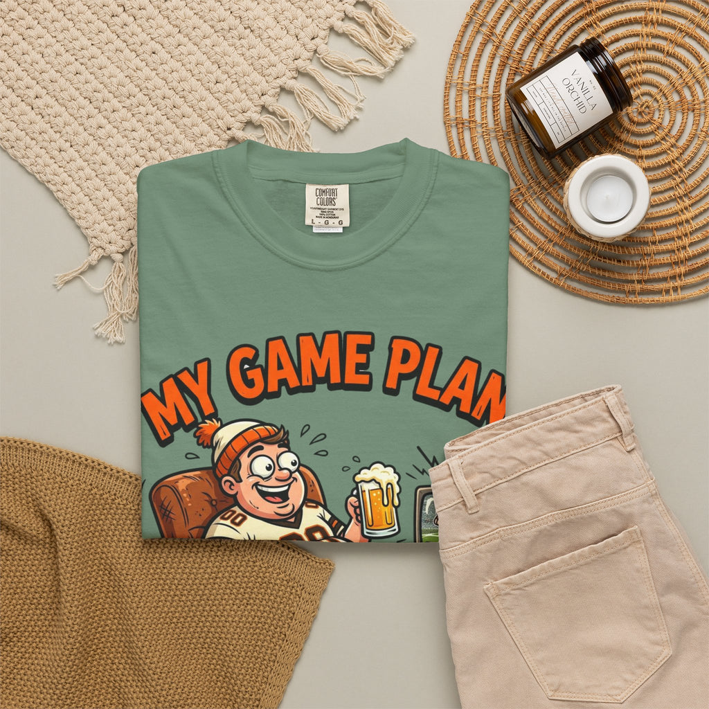 Unisex Garment-Dyed T-shirt, Funny Beer Football Shirt, My Game Plan Beer in Hand Tee, Football Watching Shirt, Funny Game Day Gift, Tailgate Apparel
