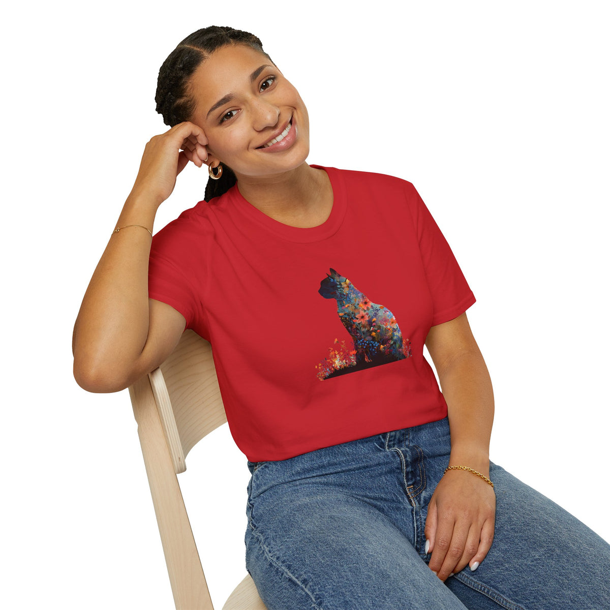 Unisex Softstyle T-Shirt, Floweral Cat
