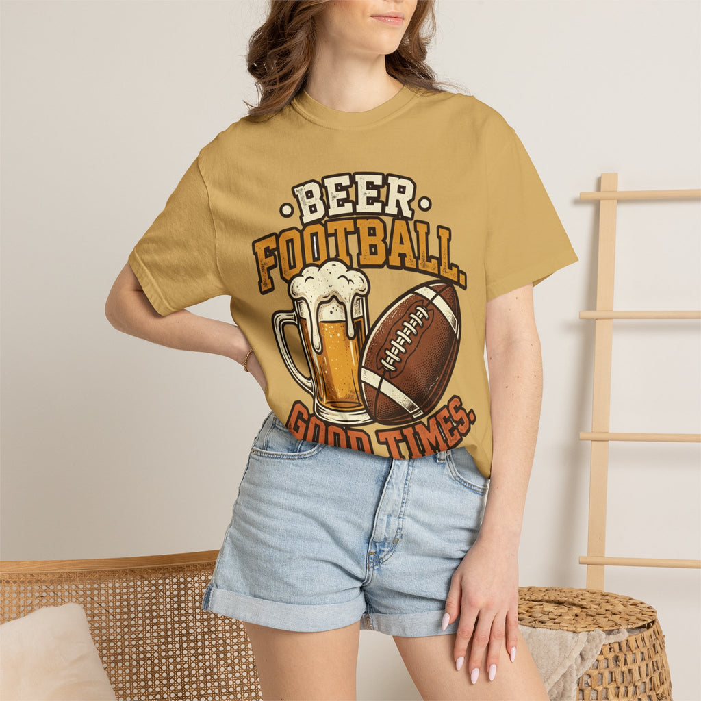 Unisex Garment-Dyed T-shirt,Beer Football Good Times Shirt, Funny Football Beer Tee, Game Day Drinking Shirt, Vintage Tailgate Shirt, Football Fan Gift